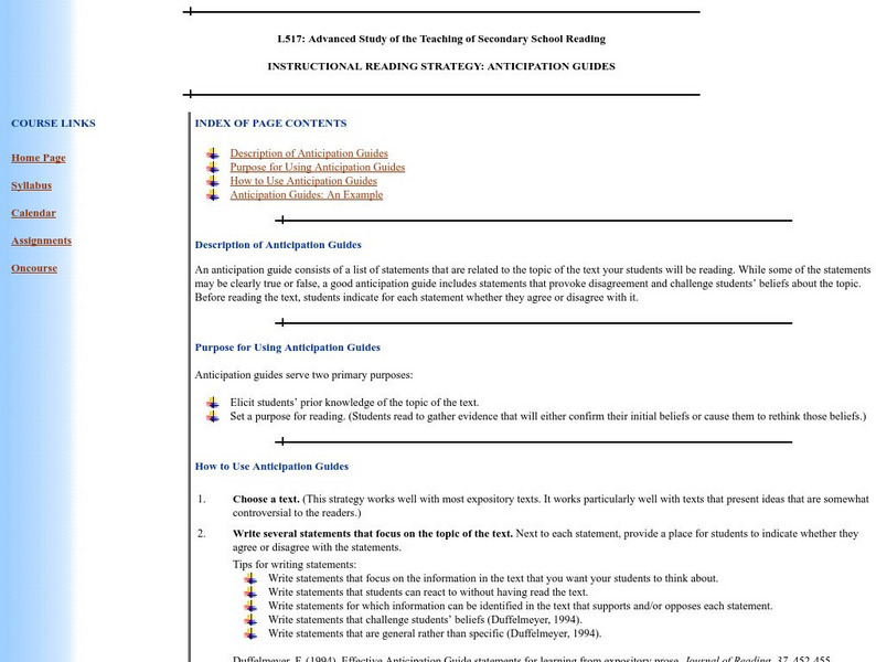 Indiana University L517: Anticipation Guides Professional Doc Indiana University L517: Anticipation Guides Professional Doc