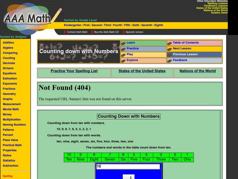 Aaa Math: Counting Down With Numbers Unit Plan Aaa Math: Counting Down With Numbers Unit Plan