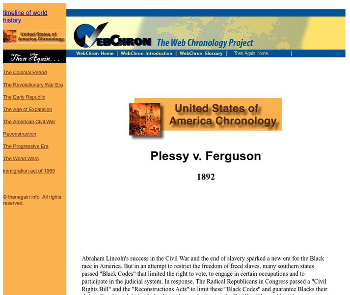 Then Again: Web Chron: Plessy v. Ferguson Handout Then Again: Web Chron: Plessy v. Ferguson Handout
