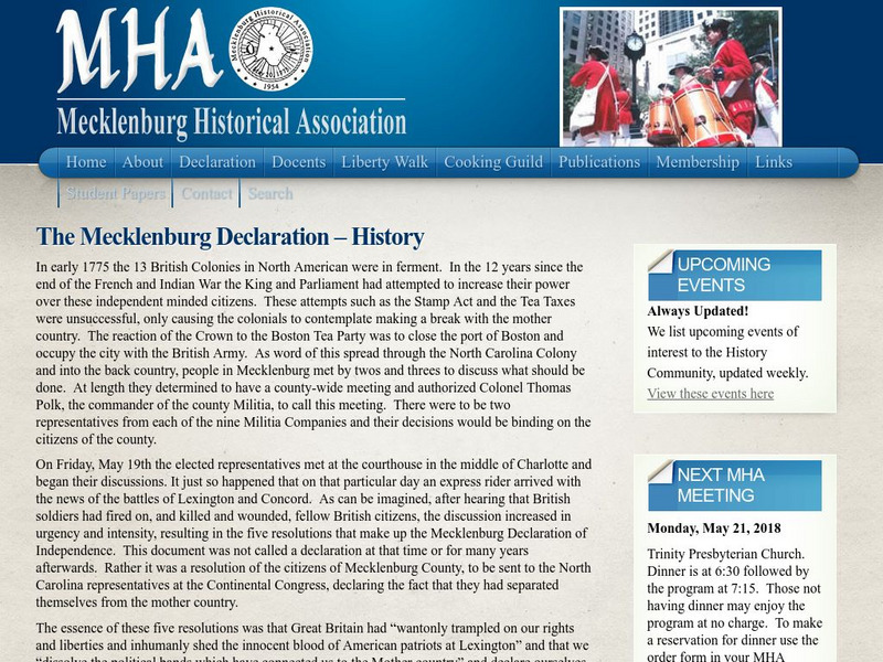 Mecklenburg Historical Association: Mecklenburg Declaration Handout