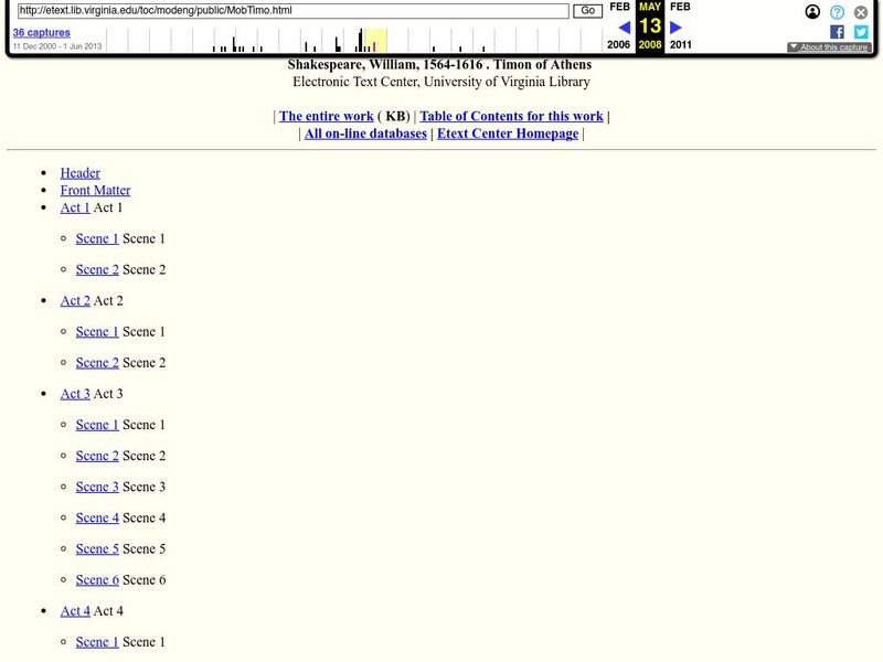 University of Virginia Electronic Text Center: Timon of Athens eBook University of Virginia Electronic Text Center: Timon of Athens eBook