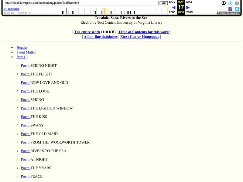 University of Virginia: Sara Teasdale: Rivers to the Sea eBook