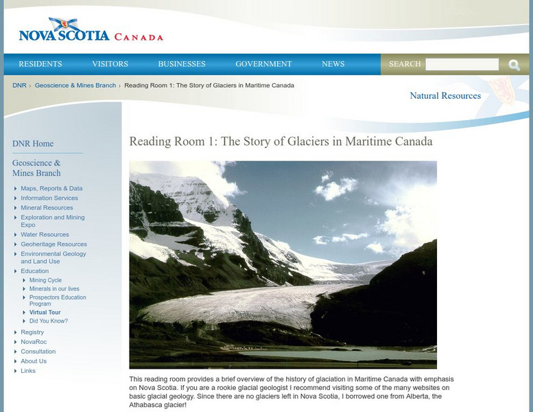 Nova Scotia Dept. Of Natural Resources: Story of Glaciers in Maritime Canada Handout Nova Scotia Dept. Of Natural Resources: Story of Glaciers in Maritime Canada Handout