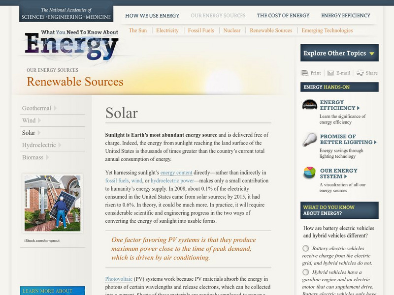 The National Academies: Renewable Sources: Solar Website The National Academies: Renewable Sources: Solar Website