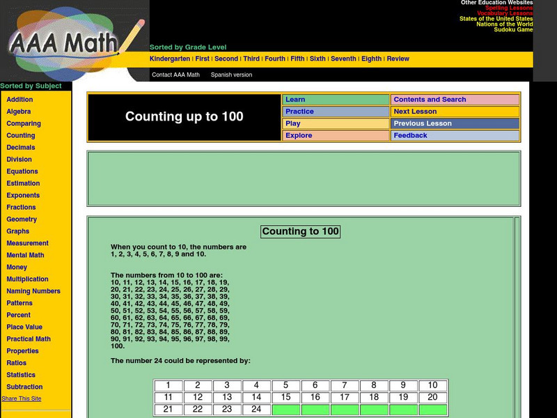 Aaa Math: Counting to 100 Unit Plan Aaa Math: Counting to 100 Unit Plan