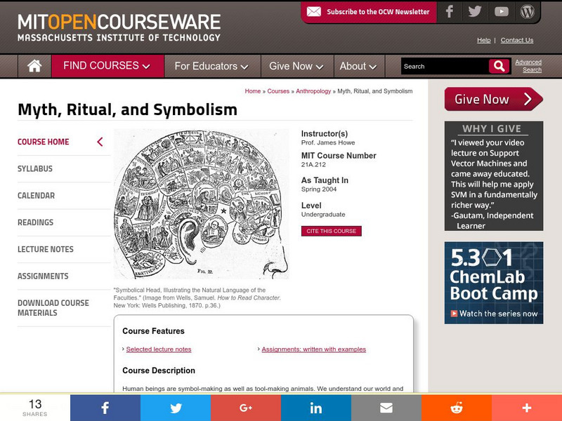 Mit: Open Course Ware: Myth, Ritual, Symbolism Online Course Mit: Open Course Ware: Myth, Ritual, Symbolism Online Course