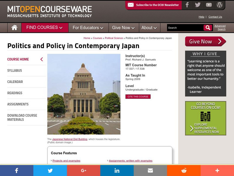 Mit: Open Course Ware: Politics and Policy in Contemporary Japan Online Course Mit: Open Course Ware: Politics and Policy in Contemporary Japan Online Course