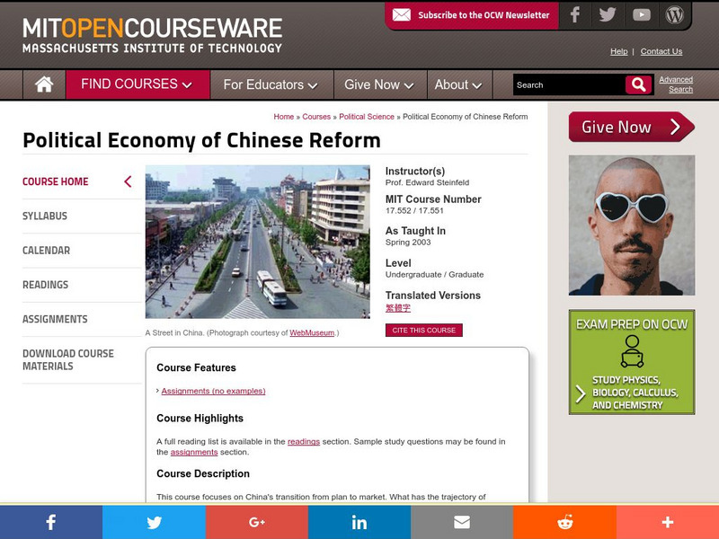 Mit: Open Course Ware: Political Economy of Chinese Reform Online Course Mit: Open Course Ware: Political Economy of Chinese Reform Online Course