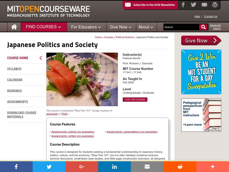 Mit: Open Course Ware: Japanese Politics and Society Online Course Mit: Open Course Ware: Japanese Politics and Society Online Course
