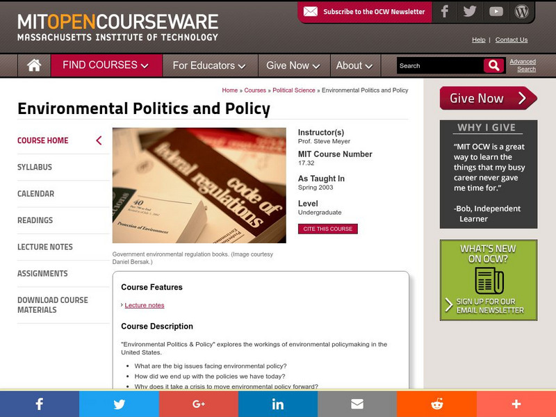 Mit: Open Course Ware: Environmental Politics and Policy Online Course Mit: Open Course Ware: Environmental Politics and Policy Online Course