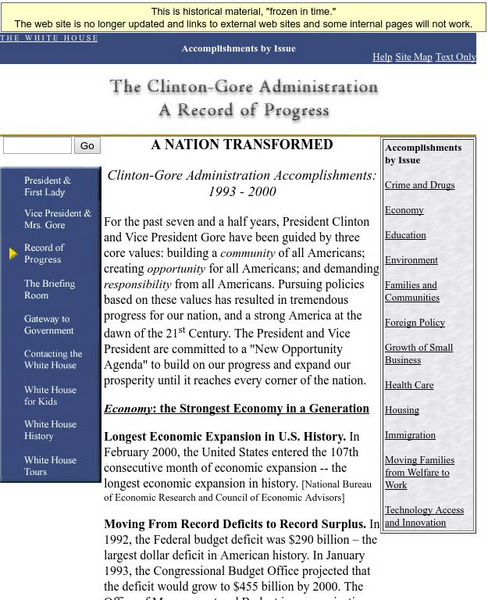 Nara: Clinton Gore Administration Accomplishments by Issue Website Nara: Clinton Gore Administration Accomplishments by Issue Website