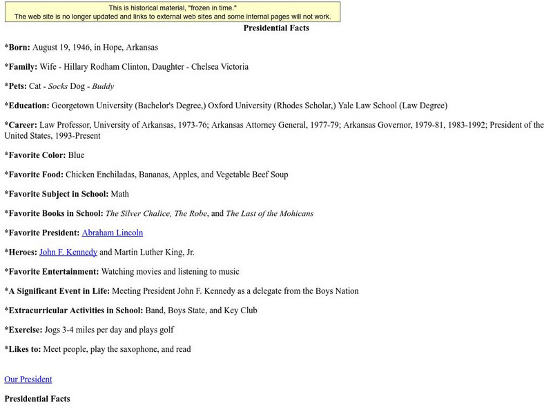 Nara: Presidential Facts: Clinton Handout