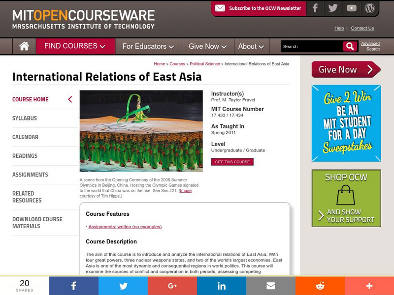 Mit: Open Course Ware: International Relations of East Asia Online Course Mit: Open Course Ware: International Relations of East Asia Online Course