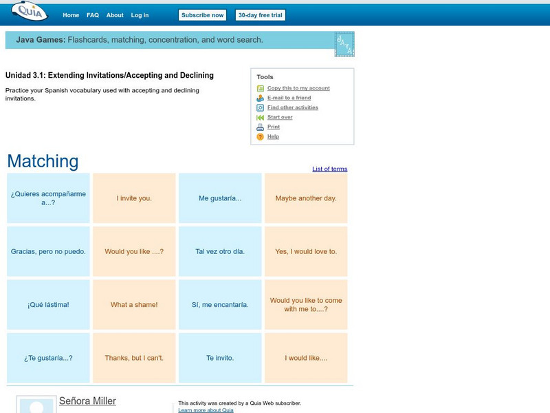 Quia: Matching Game Interactive