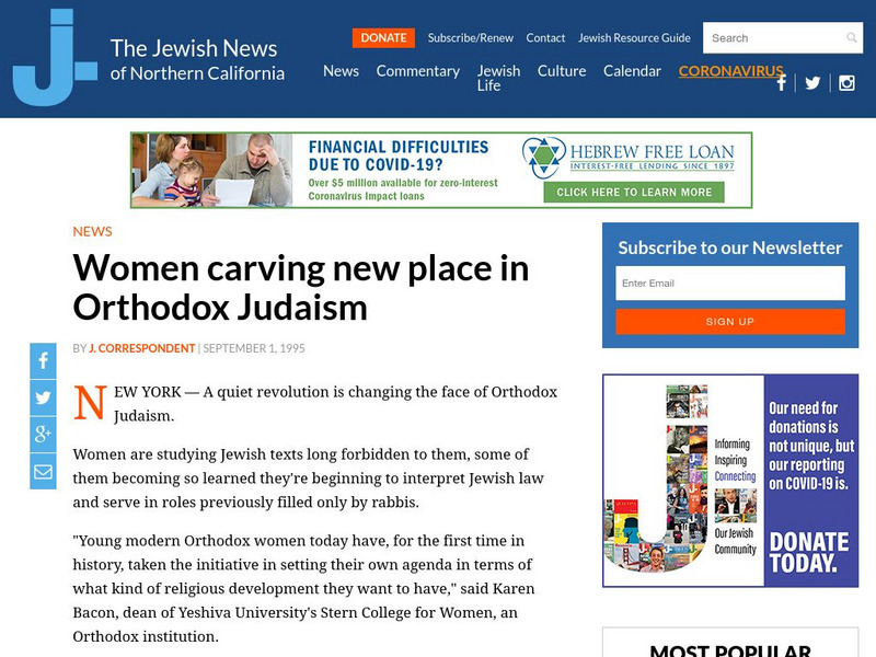 Jnw: Women Carving New Place in Orthodox Judaism Article Jnw: Women Carving New Place in Orthodox Judaism Article