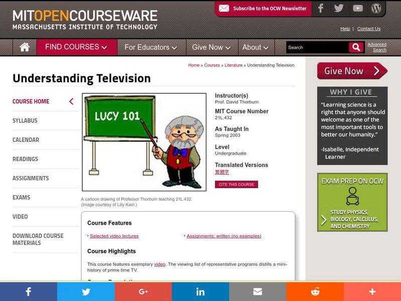Mit: Open Course Ware: Understanding Television Online Course Mit: Open Course Ware: Understanding Television Online Course
