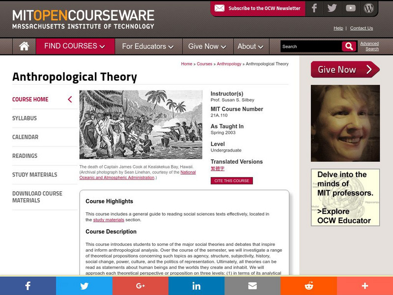 Mit: Open Course Ware: Anthropological Theory Online Course Mit: Open Course Ware: Anthropological Theory Online Course