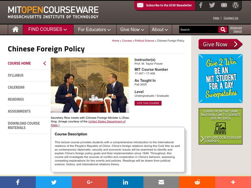 Mit: Open Course Ware: Chinese Foreign Policy Online Course Mit: Open Course Ware: Chinese Foreign Policy Online Course
