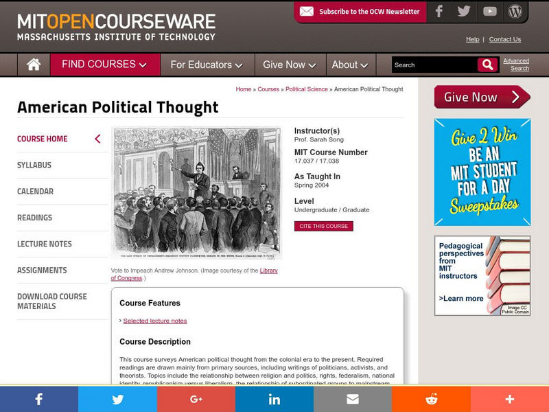 Mit: Open Course Ware: American Political Thought Online Course Mit: Open Course Ware: American Political Thought Online Course