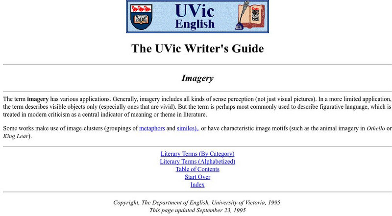 The U Vic Writer's Guide: Literary Term: Imagery Handout The U Vic Writer's Guide: Literary Term: Imagery Handout