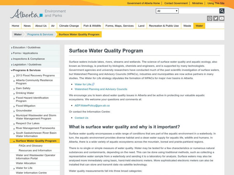Alberta Environment: Focus on Water Quality Handout Alberta Environment: Focus on Water Quality Handout