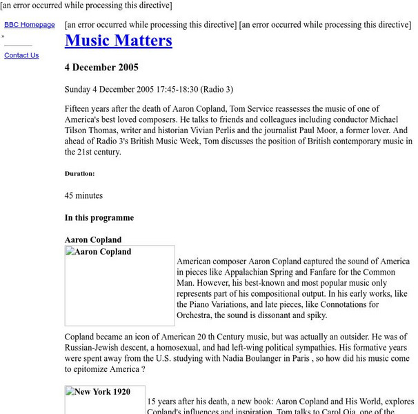 Bb Ci Audio Interviews: Aaron Copland Primary Bb Ci Audio Interviews: Aaron Copland Primary