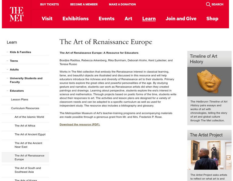 Metropolitan Museum of Art: Art of Renaissance Europe Lesson Plan Metropolitan Museum of Art: Art of Renaissance Europe Lesson Plan