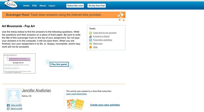 Quia: Art Movements Pop Art Interactive