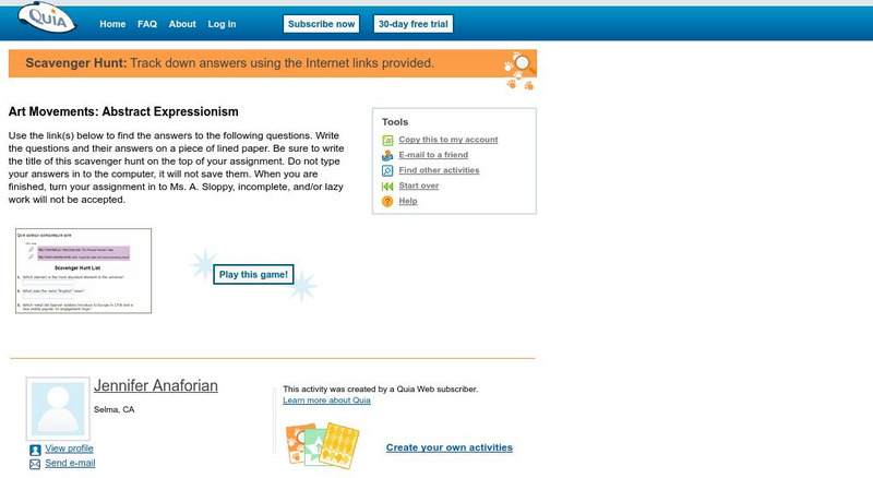 Quia: Art Movements Abstract Expressionism Interactive