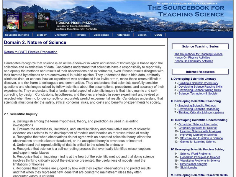 Csun: Nature of Science Handout Csun: Nature of Science Handout