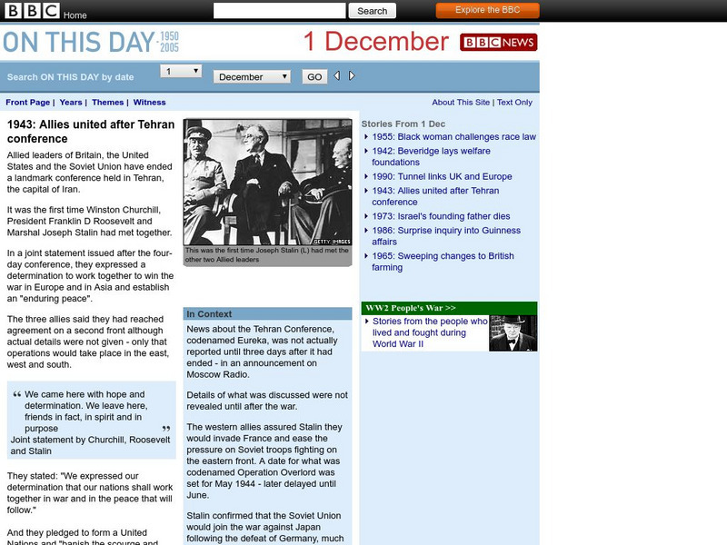Bbc News: On This Day: December 1,1943: Allies United After Tehran Conference Article Bbc News: On This Day: December 1,1943: Allies United After Tehran Conference Article