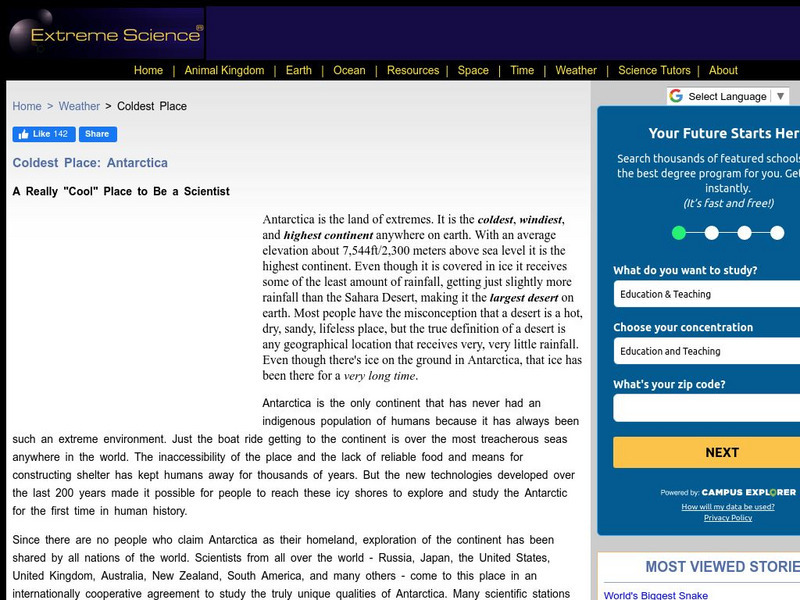 Extreme Science: Coldest Place on Earth: Antarctica Website Extreme Science: Coldest Place on Earth: Antarctica Website