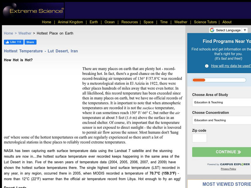 Extreme Science: Hottest Place on Earth: Lut Desert, Iran Handout