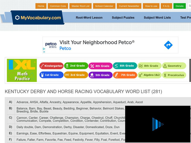 My vocabulary.com: Kentucky Derby Website My vocabulary.com: Kentucky Derby Website