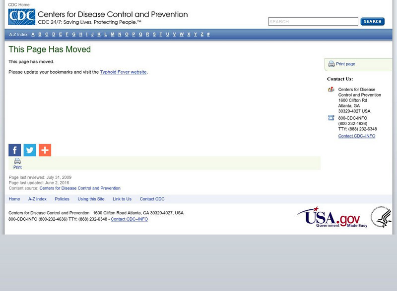 Centers for Disease Control: Typhoid Fever Handout Centers for Disease Control: Typhoid Fever Handout