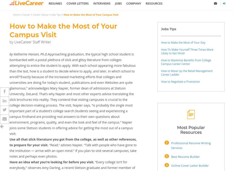Quintessential Careers: Making the Most of Your Campus Visit Article Quintessential Careers: Making the Most of Your Campus Visit Article