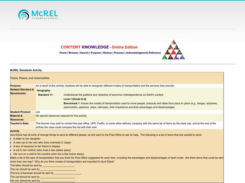Mc Rel: Trains, Planes, and Automobiles Lesson Plan Mc Rel: Trains, Planes, and Automobiles Lesson Plan