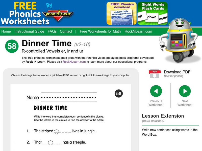 Rock 'N Learn: Dinner Time: R Controlled Vowels Er, Ir and Ur Unknown Type Rock 'N Learn: Dinner Time: R Controlled Vowels Er, Ir and Ur Unknown Type