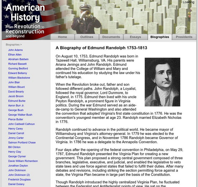American History: Biographies: Edmund Randolph 1753 1813 Website American History: Biographies: Edmund Randolph 1753 1813 Website
