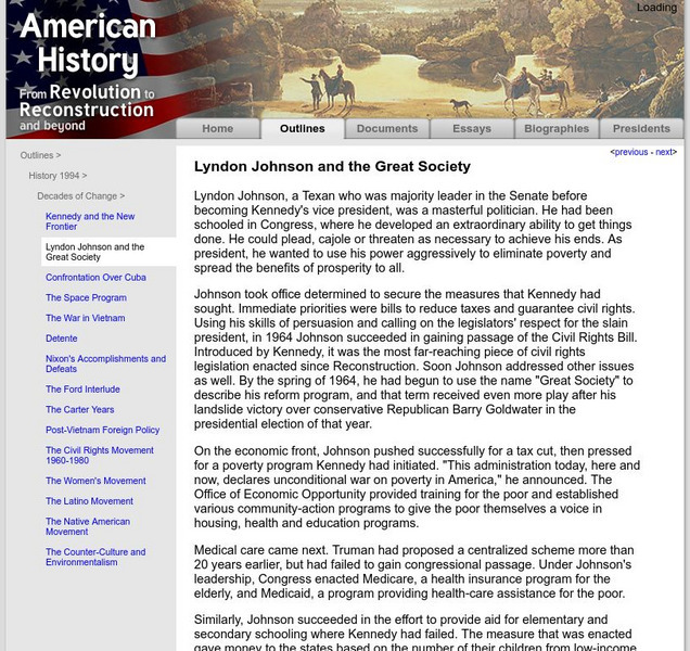American History: Outlines: Johnson and the Great Society Website American History: Outlines: Johnson and the Great Society Website