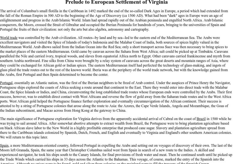 Radford University: Prelude to European Settlement of Virginia Website Radford University: Prelude to European Settlement of Virginia Website