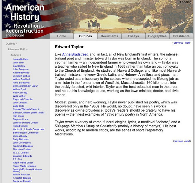 American History: Outlines: Edward Taylor Website American History: Outlines: Edward Taylor Website