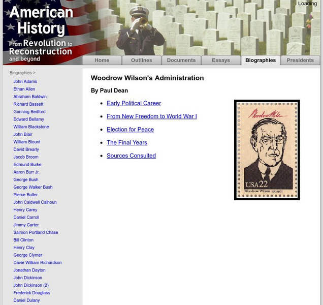 American History: Biographies: Woodrow Wilson's Administration Website American History: Biographies: Woodrow Wilson's Administration Website