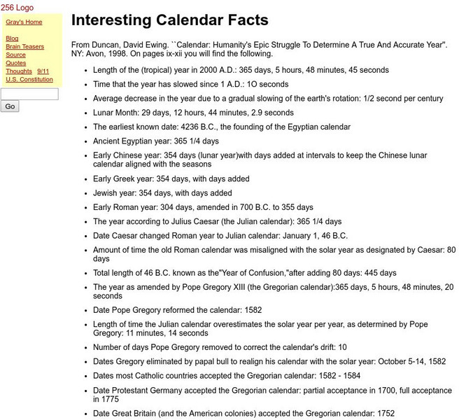 Interesting Calendar Facts Handout