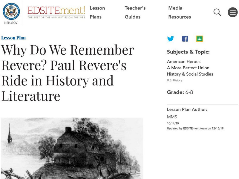 Neh: Edsit Ement: Paul Revere's Ride in History and Literature Lesson Plan