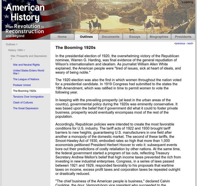 American History: Outlines: Outline of American History: Booming 1920s Activity American History: Outlines: Outline of American History: Booming 1920s Activity