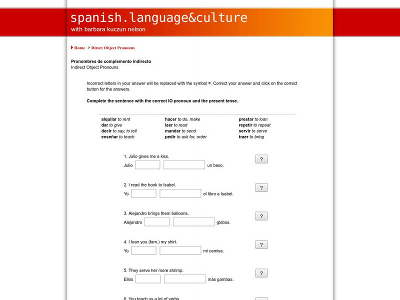 Spanish Language & Culture: Indirect Object Pronouns Unit Plan Spanish Language & Culture: Indirect Object Pronouns Unit Plan