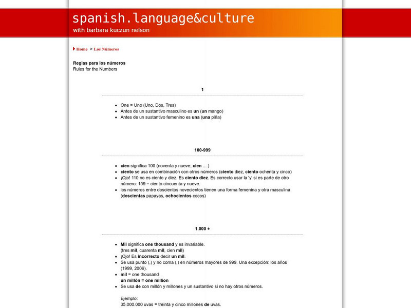 Spanish Language & Culture: Rules for Numbers Handout