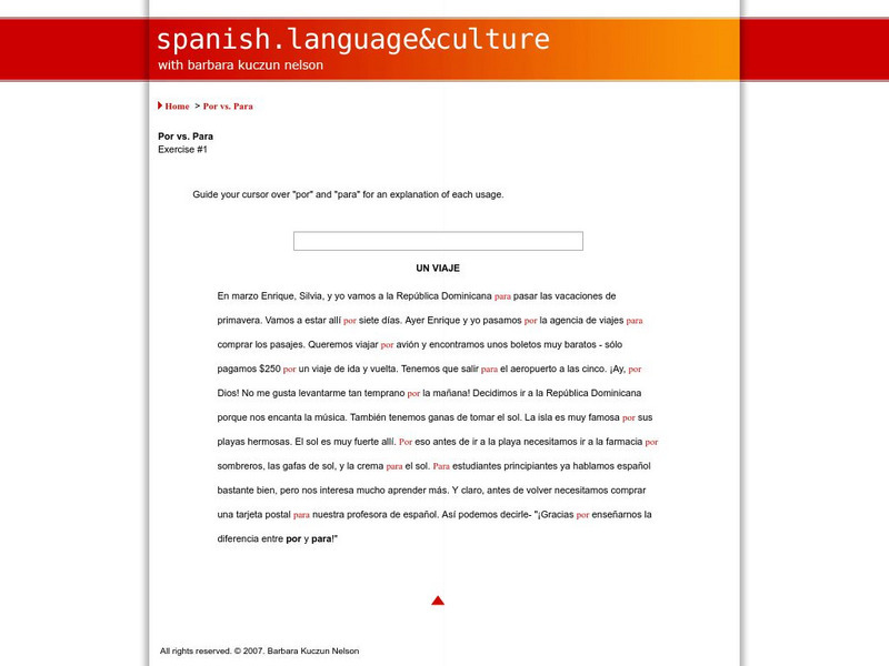 Spanish Language & Culture: #1 "Por" or "Para" Unit Plan Spanish Language & Culture: #1 "Por" or "Para" Unit Plan