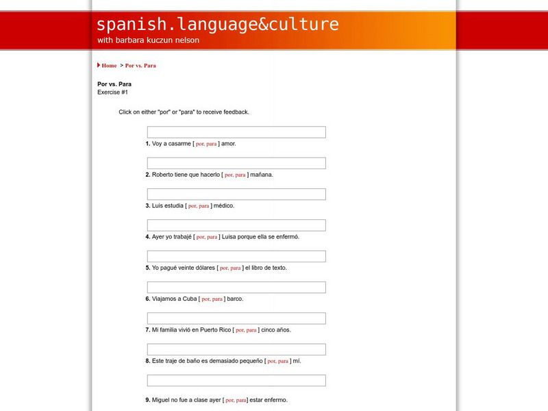 Spanish Language & Culture: #2 "Por" or "Para" Unit Plan Spanish Language & Culture: #2 "Por" or "Para" Unit Plan